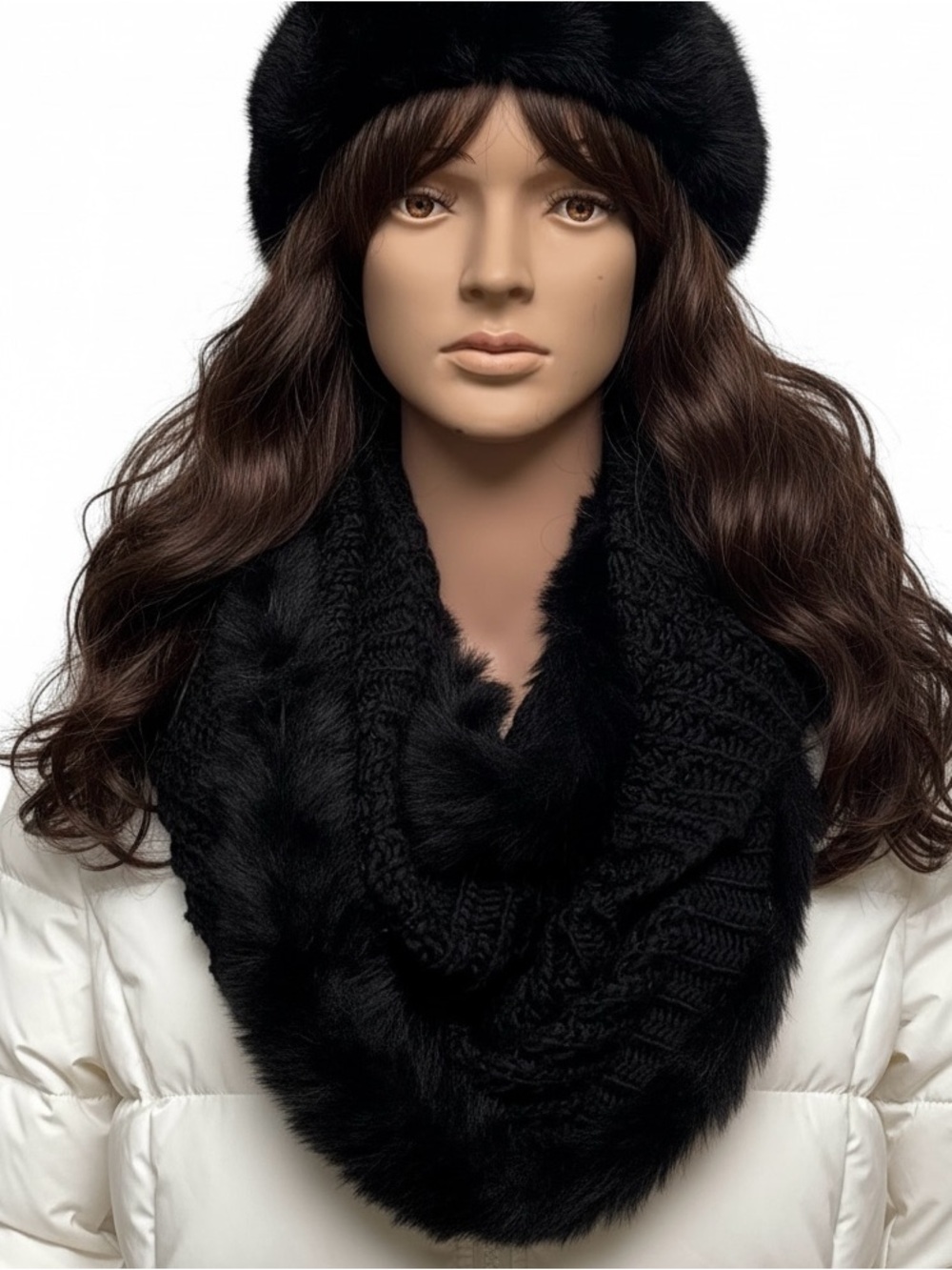 Luxurious Black Faux Fur Infinity Scarf